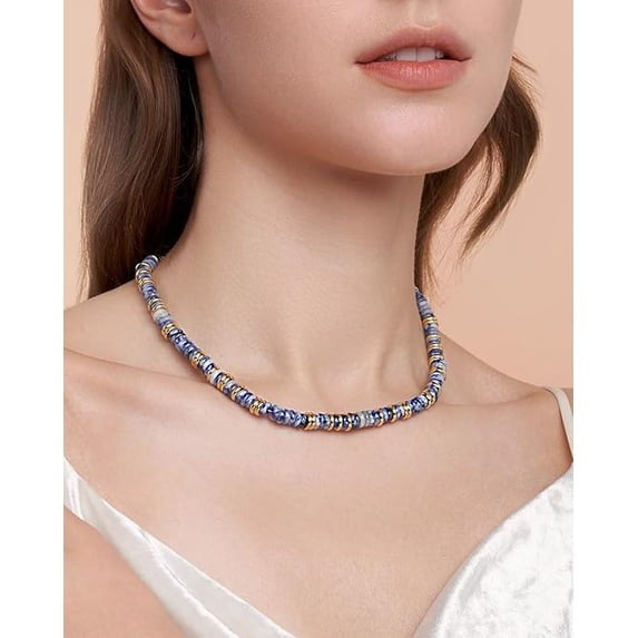 SNGIA 18K Gold Plated Natural Stone Beaded Choker Necklace for Women, Adjustable Cloud