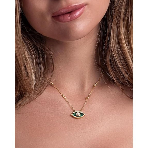 SNGIA 18K Gold Plated Evil Eye Pendant Necklace with Natural Stone and CZ for Women