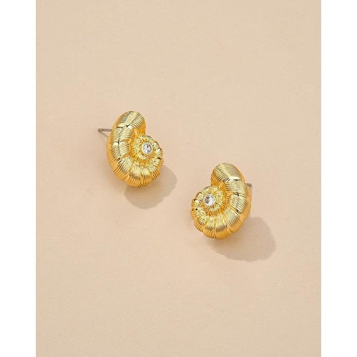 SNGIA 18K Gold Plated Nautilus Shell CZ Statement Stud Earrings for Women