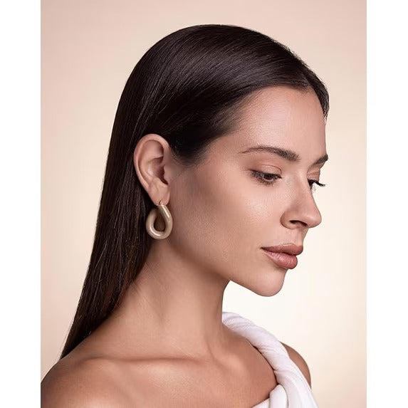 SNGIA 18K Gold Plated Brown Beige Enamel Resin Twist Teardrop Hoop Earrings for Women