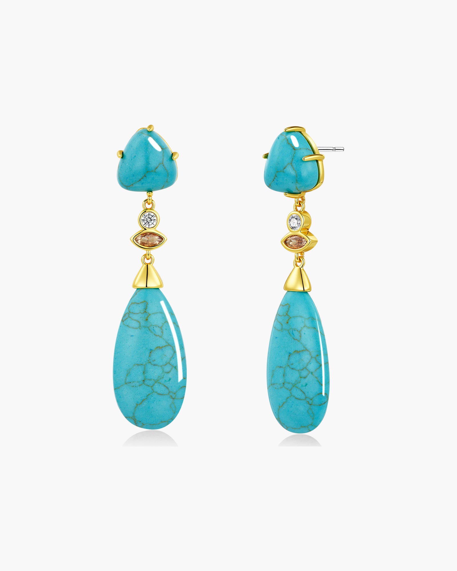 Teardrop Dangle Earrings With Simulated Turquoise Stone Accent