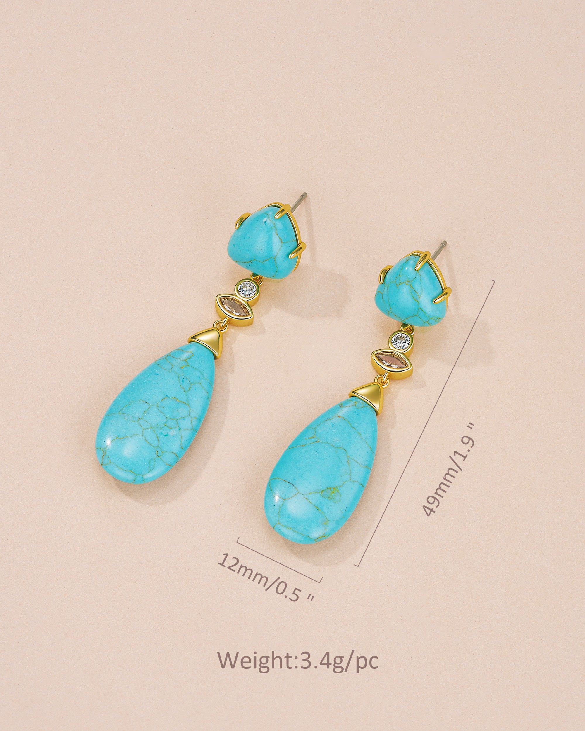 Teardrop Dangle Earrings With Simulated Turquoise Stone Accent