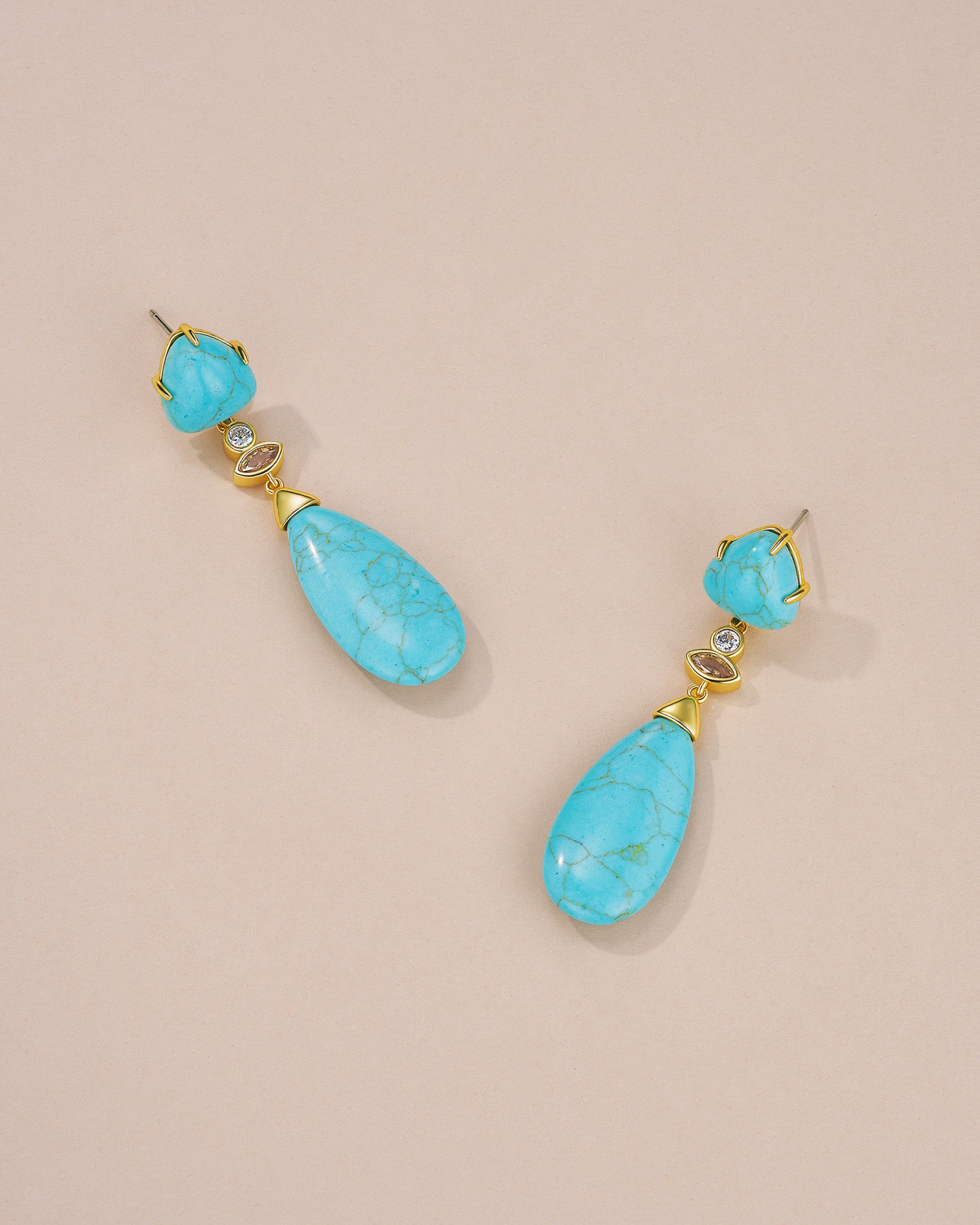 Teardrop Dangle Earrings With Simulated Turquoise Stone Accent