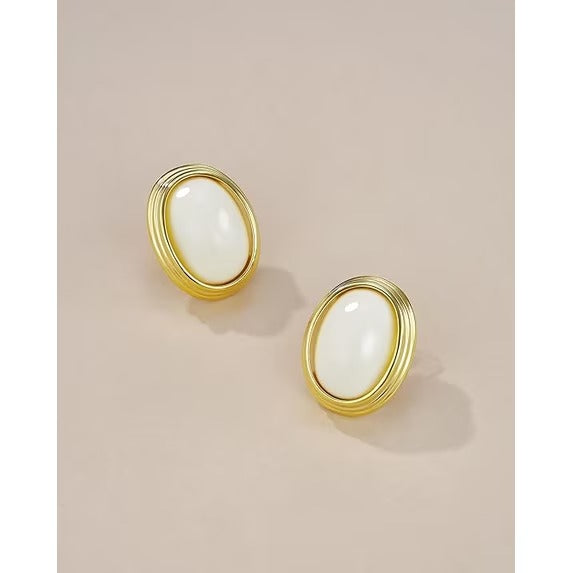 SNGIA 18K Gold Plated Oval Stud Earrings for Women, Multicolor Cabochon Statement Button Earrings