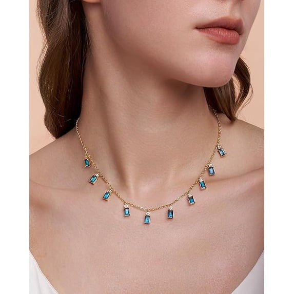 SNGIA 18K Gold Plated Teal Rectangular Stone Dangle Choker Necklace for Women