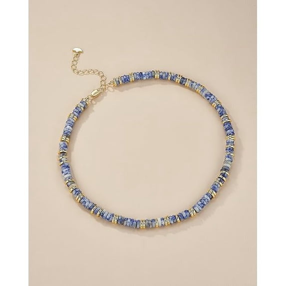 SNGIA 18K Gold Plated Natural Stone Beaded Choker Necklace for Women, Adjustable Cloud