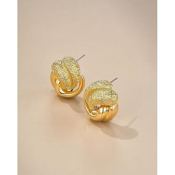 SNGIA 18K Gold Plated Textured Leaf Dangle Earrings for Women, Interlock Statement Drop Earrings