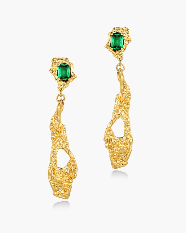 #99  Long Abstract Vintage Boho Dangle Earrings with Rectangle Green Emerald