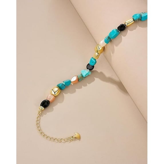 Gold Tone Turquoise Beaded Adjustable Bracelet for Women, Multicolor Statement Jewelry