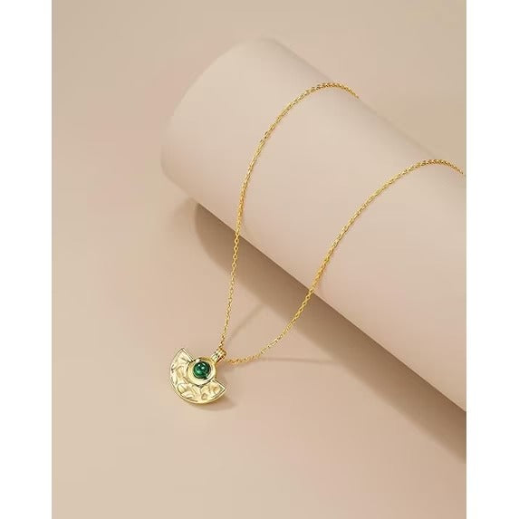 SNGIA 18K Gold Plated Green Malachite Half Circle Pendant Necklace for Women