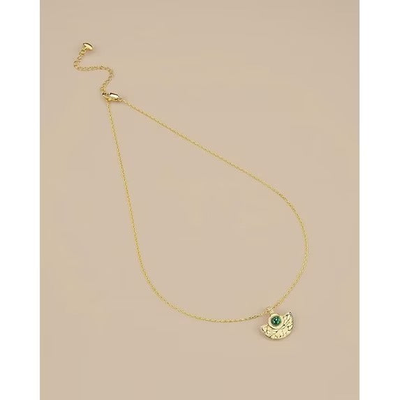 SNGIA 18K Gold Plated Green Malachite Half Circle Pendant Necklace for Women