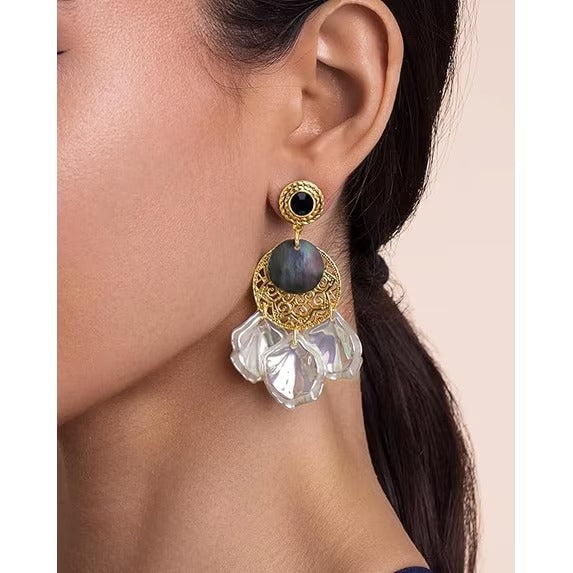 SNGIA 18K Gold Plated Floral Dangle Earrings for Women, Two Tone Boho Statement Drop Earrings