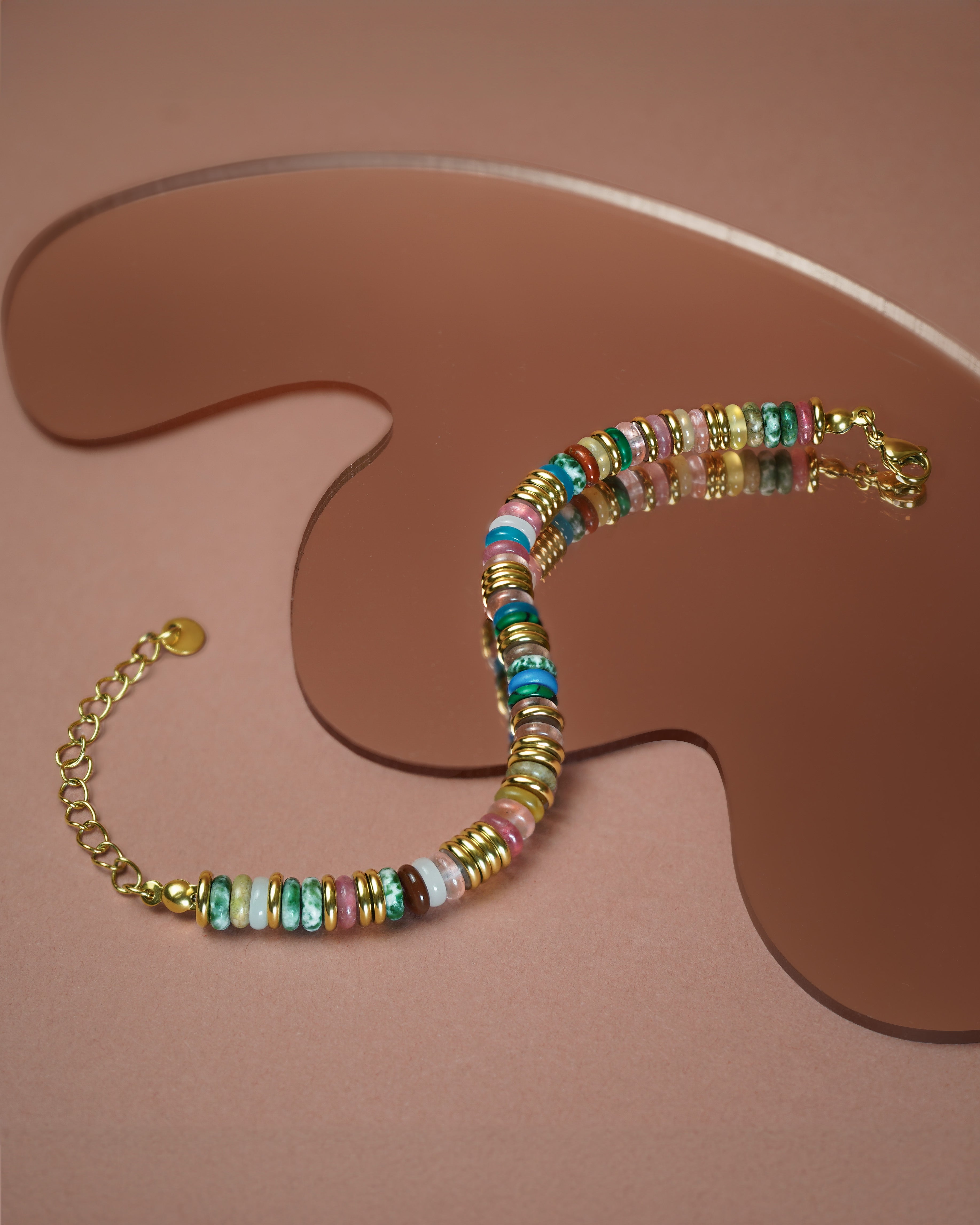 Gold Natural Stone Bead Bracelet- Candy