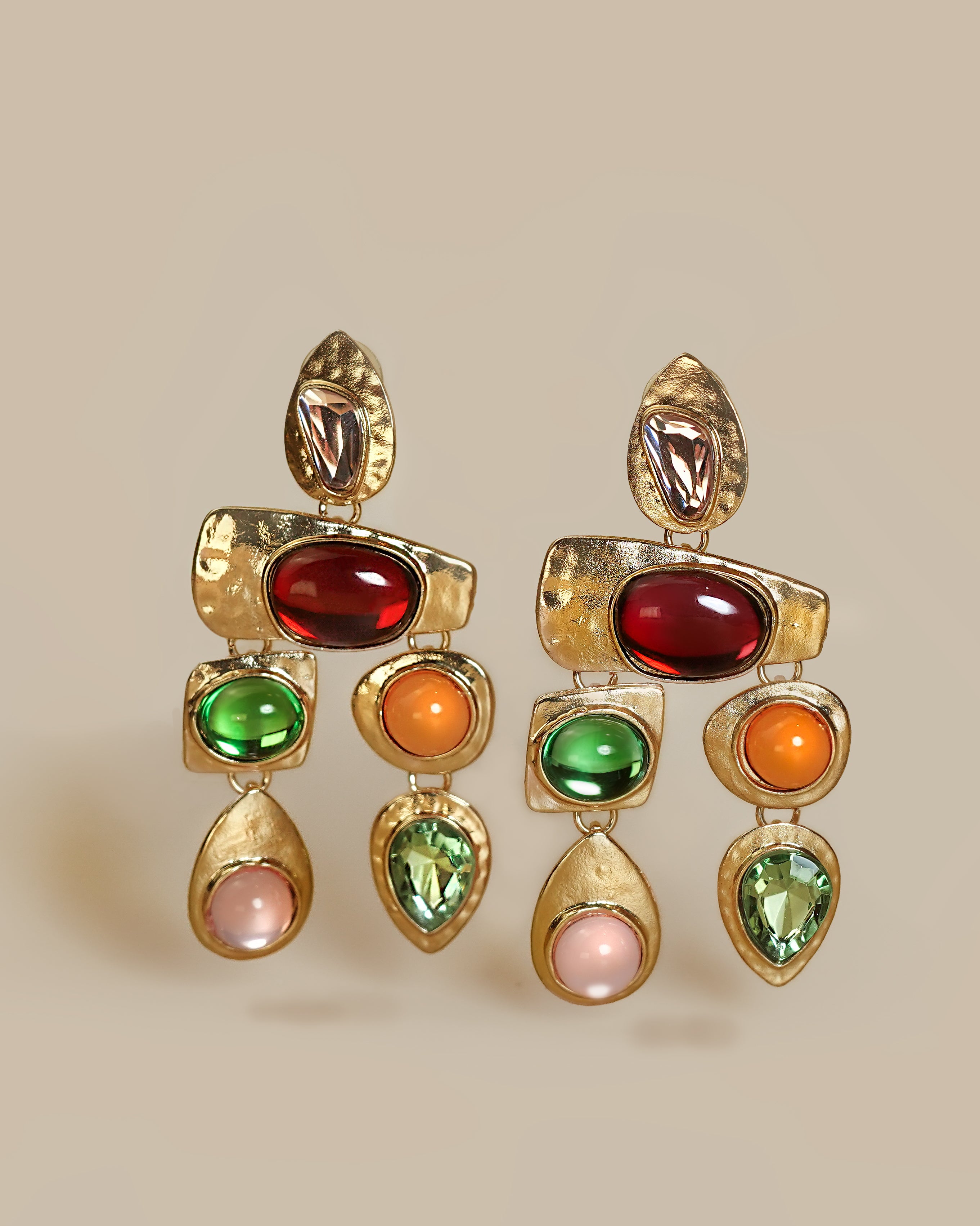 Boho Drop Earrings In Gold Tone Orchard Resin Gemstone Style