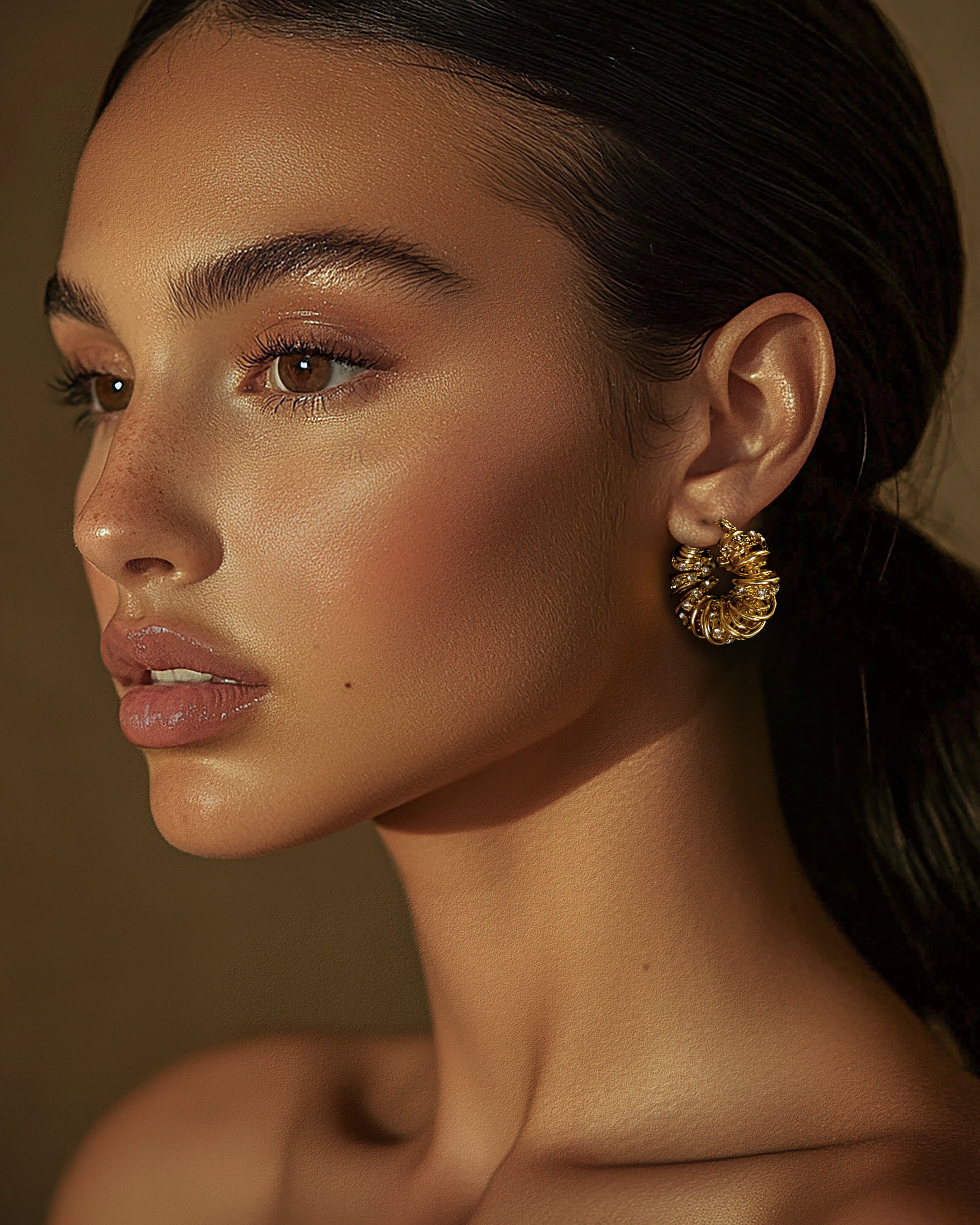 Spiral Twisted Hoop Earrings In Gold Tone Chunky Curve Style