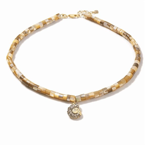 Gold Tone Beaded Necklace with Shell Charm for Women, Multicolor Tile Bead Choker Necklace