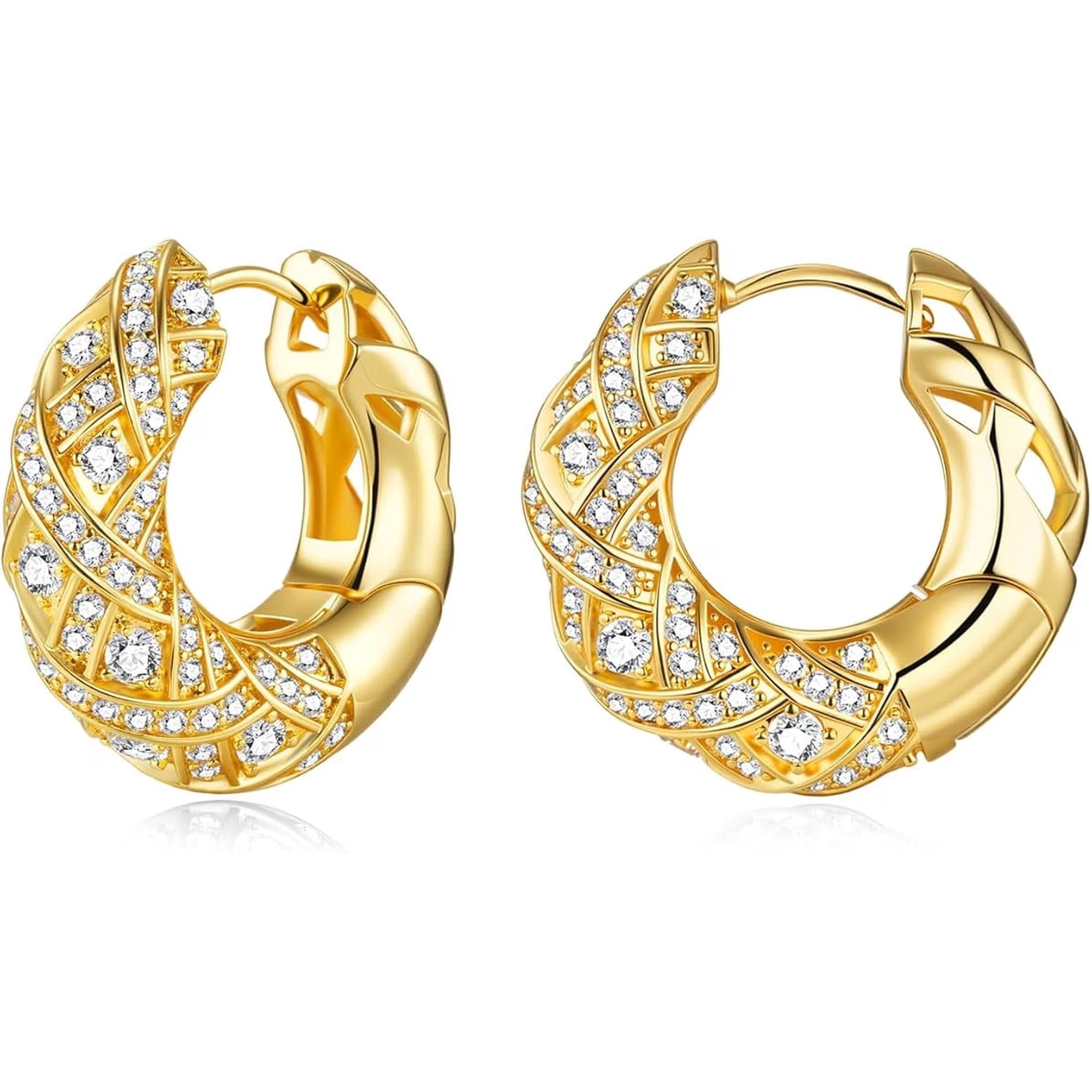 SNGIA 18K Gold Plated CZ Chunky Twisted Hoop Earrings for Women, Geometric Statement Hoops