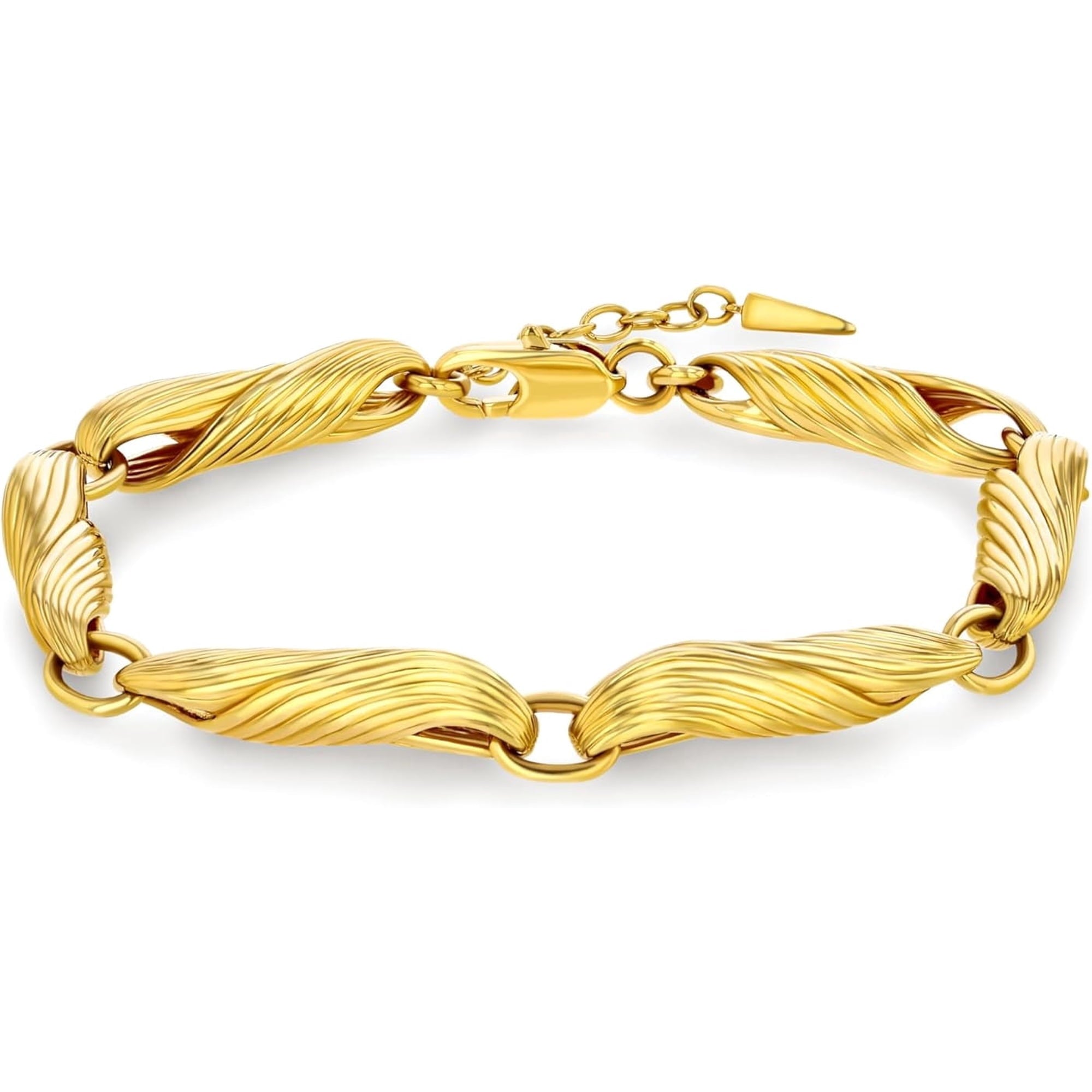 18K Gold Plated Chunky Textured Infinity Link Bracelet Adjustable Chain for Women