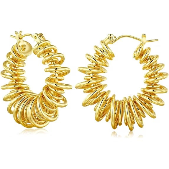 SNGIA 18K Gold Plated Chunky Twisted Open Hoop Earrings for Women with 18K Gold Plated Accent