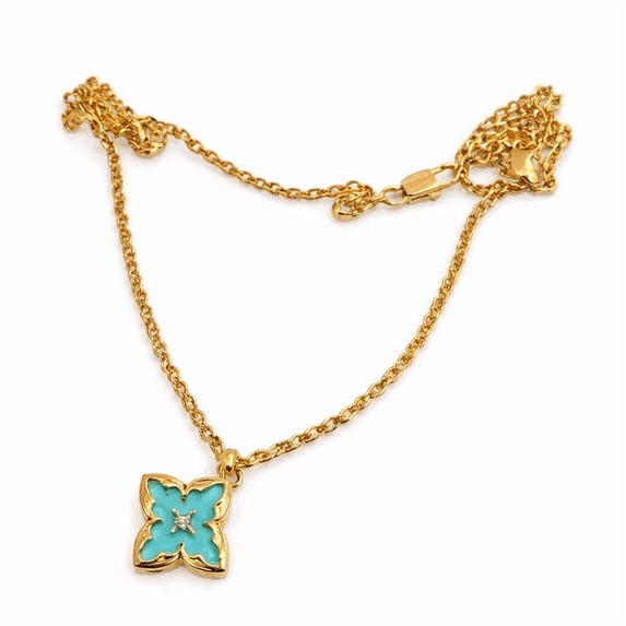 SNGIA 18K Gold Plated Clover Pendant Necklace for Women, Adjustable Chain, Turquoise