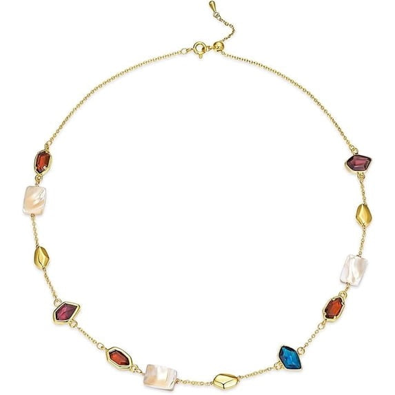 SNGIA 18K Gold Plated Colorful Irregular Gemstone Beaded Choker Necklace for Women