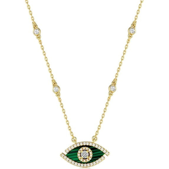 SNGIA 18K Gold Plated Evil Eye Pendant Necklace with Natural Stone and CZ for Women