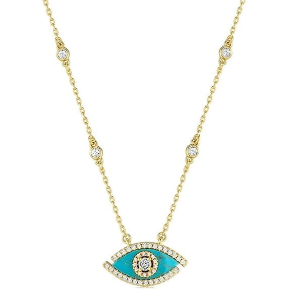 SNGIA 18K Gold Plated Evil Eye Pendant Necklace with Natural Stone and CZ for Women