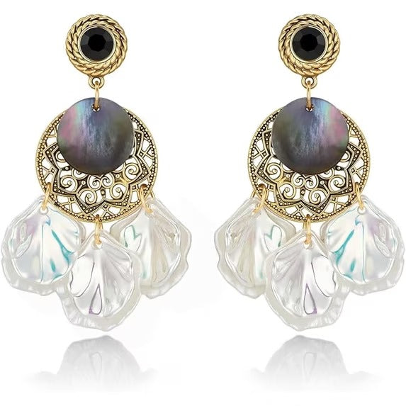 SNGIA 18K Gold Plated Floral Dangle Earrings for Women, Two Tone Boho Statement Drop Earrings