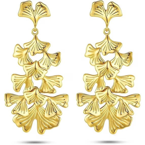 SNGIA 18K Gold Plated Floral Leaf Dangle Earrings for Women, Bohemian Statement Drop Style