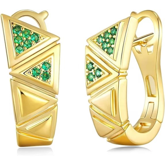 SNGIA 18K Gold Plated Geometric Hoop Earrings with Clear or Green CZ for Women