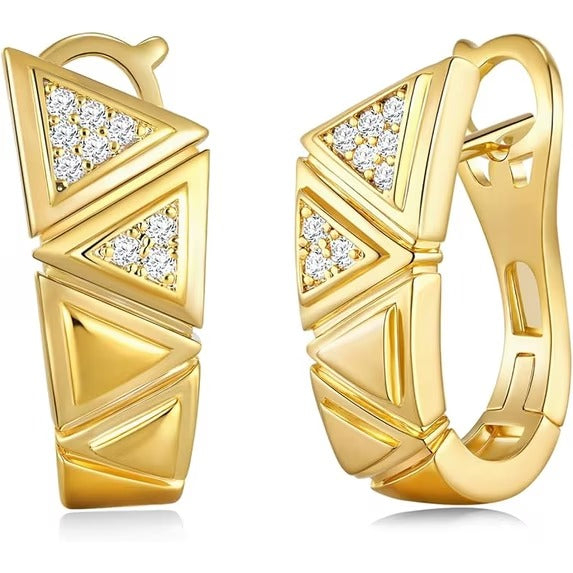 SNGIA 18K Gold Plated Geometric Hoop Earrings with Clear or Green CZ for Women