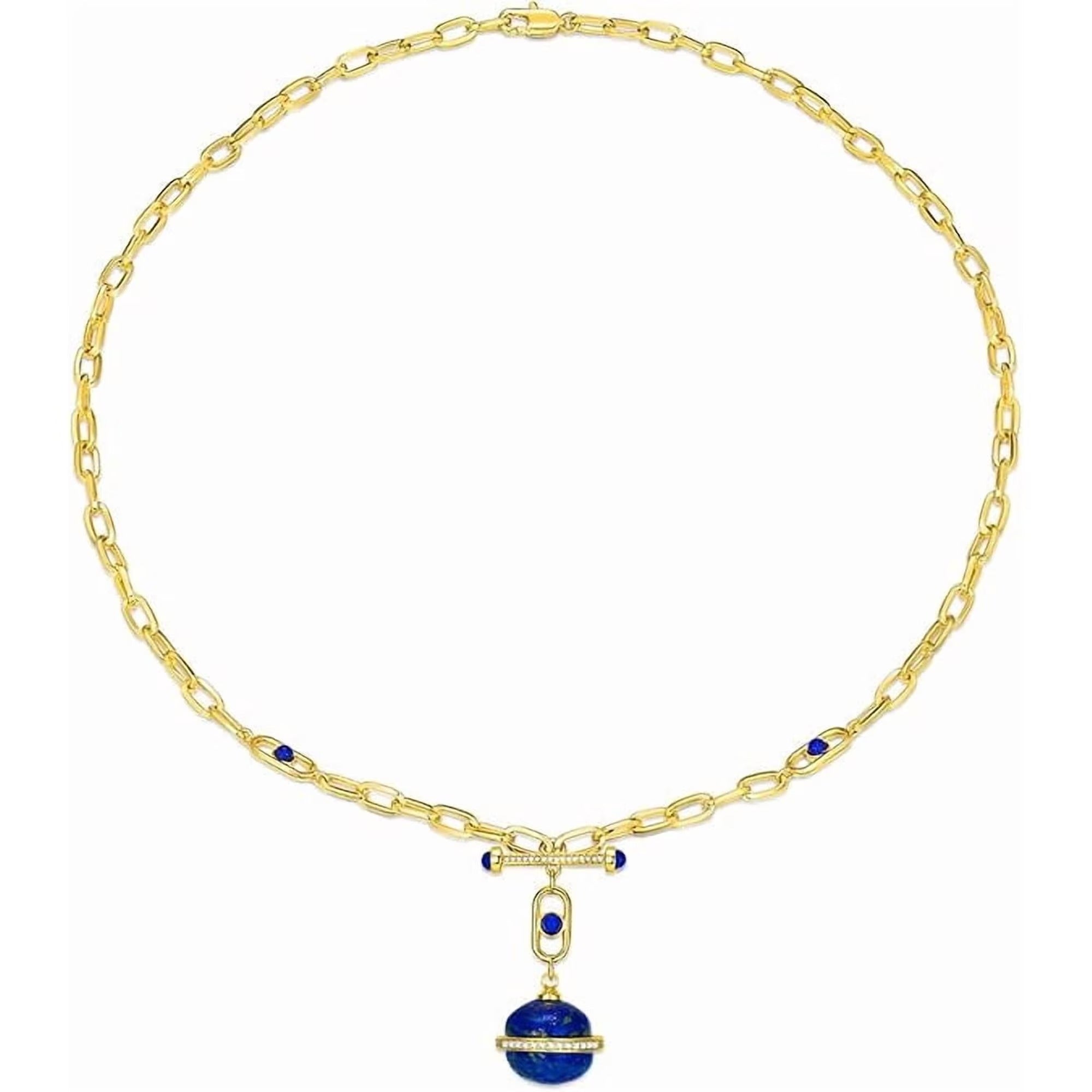 SNGIA 18K Gold Plated Lapis Lazuli Statement Pendant Necklace for Women, Adjustable Chain