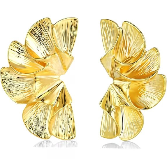 SNGIA 18K Gold Plated Large Floral Statement Drop Earrings for Women, Textured Dangle Style