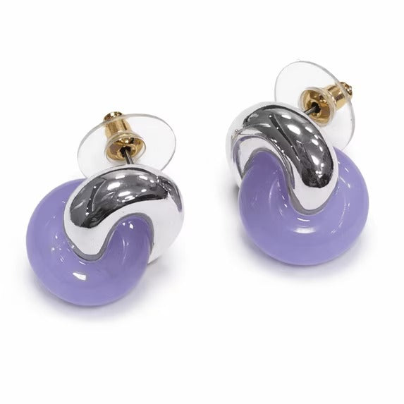 SNGIA 18K Gold Plated Lavender Interlock Stud Earrings for Women, Round Statement Design