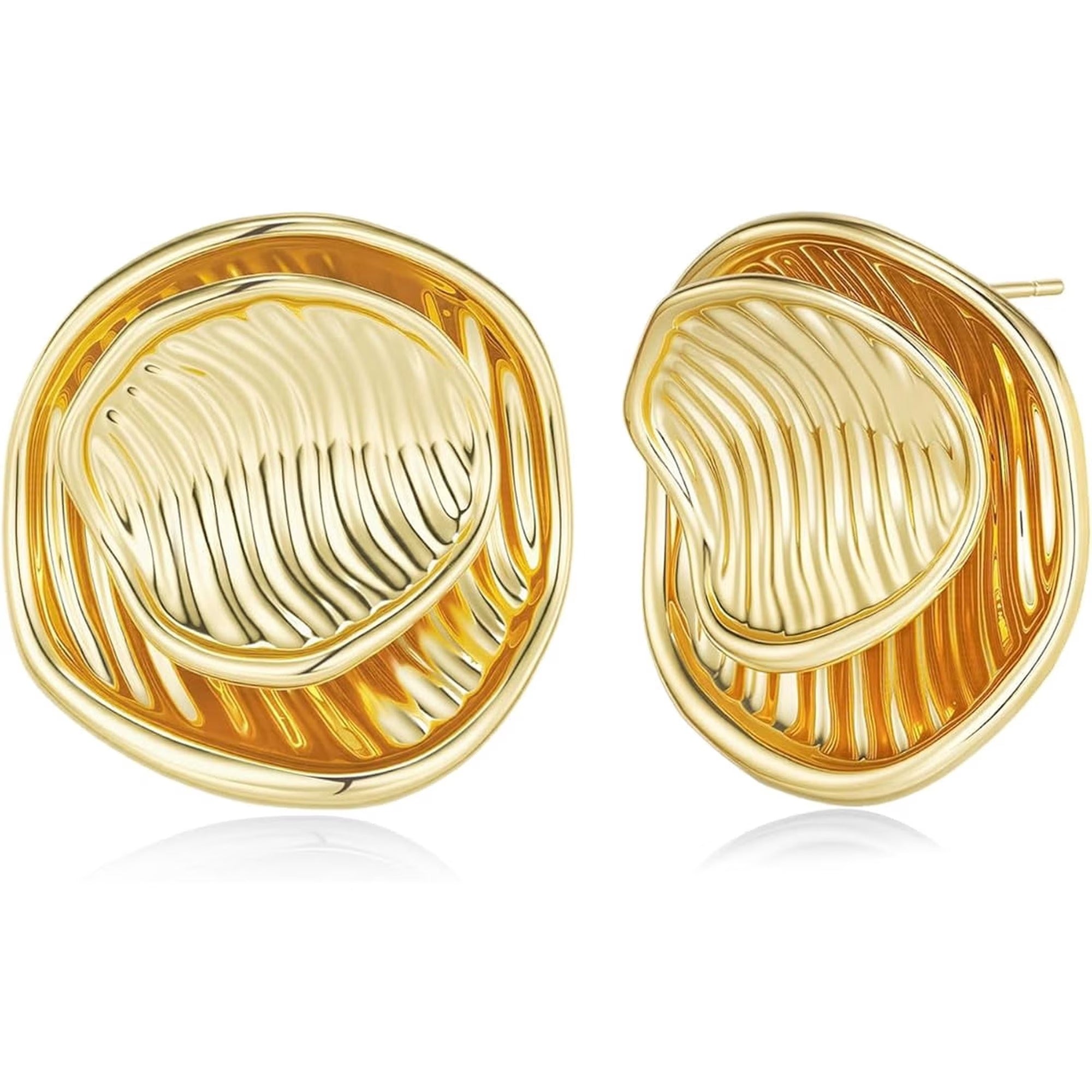 SNGIA 18K Gold Plated Leaf Dangle Earrings for Women, Textured Ribbed Statement Stud Earrings