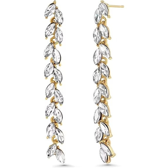 SNGIA 18K Gold Plated Marquise Cubic Zirconia Leaf Dangle Drop Earrings for Women