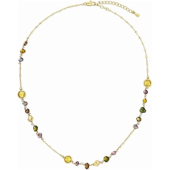 SNGIA 18K Gold Plated Multicolor Natural Stone Beaded Choker Necklace for Women, Adjustable