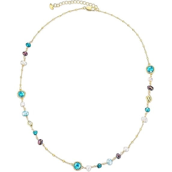 SNGIA 18K Gold Plated Multicolor Natural Stone Beaded Choker Necklace for Women, Adjustable