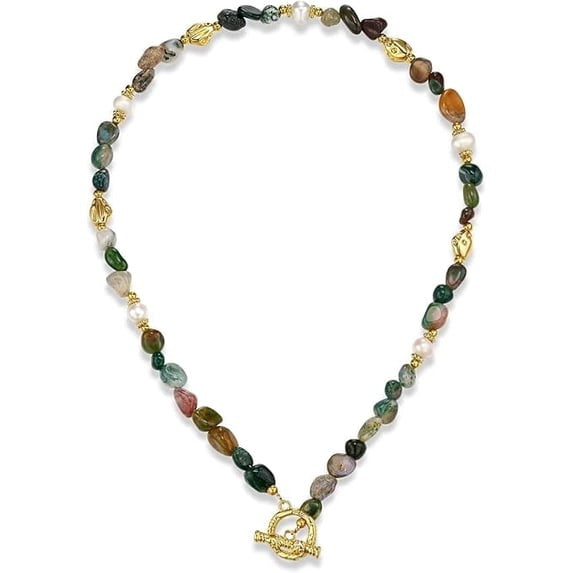 SNGIA 18K Gold Plated Multicolor Natural Stone Beaded Choker Necklace for Women