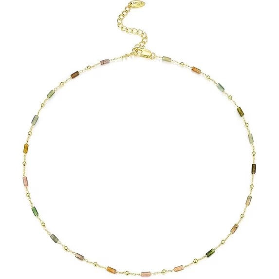 SNGIA 18K Gold Plated Multicolor Quartz Bead Adjustable Choker Necklace for Women