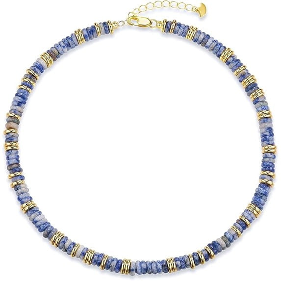 SNGIA 18K Gold Plated Natural Stone Beaded Choker Necklace for Women, Adjustable Cloud
