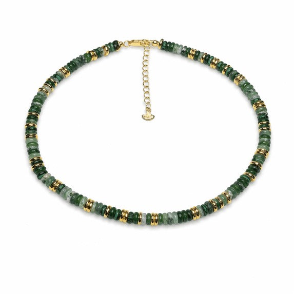 SNGIA 18K Gold Plated Natural Stone Beaded Choker Necklace for Women, Adjustable Emerald green