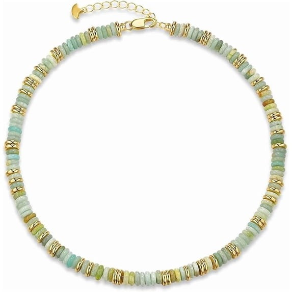SNGIA 18K Gold Plated Natural Stone Beaded Choker Necklace for Women, Adjustable Mist