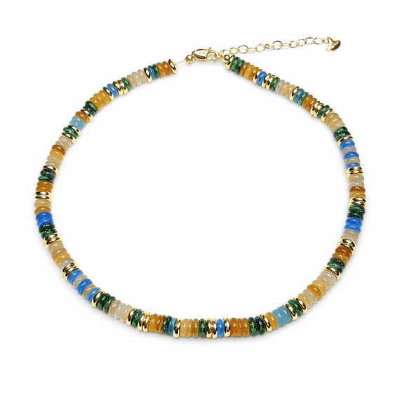 SNGIA 18K Gold Plated Natural Stone Beaded Choker Necklace for Women, Adjustable Multicolor