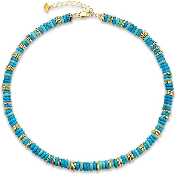 SNGIA 18K Gold Plated Natural Stone Beaded Choker Necklace for Women, Adjustable Turquoise
