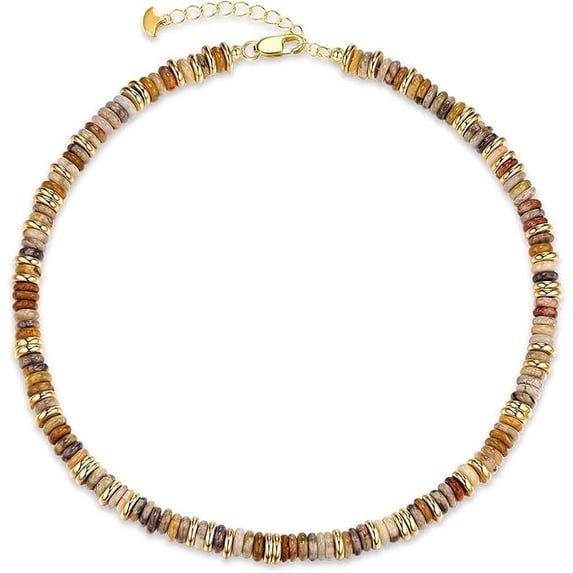 SNGIA 18K Gold Plated Natural Stone Beaded Choker Necklace for Women, Adjustable Golden