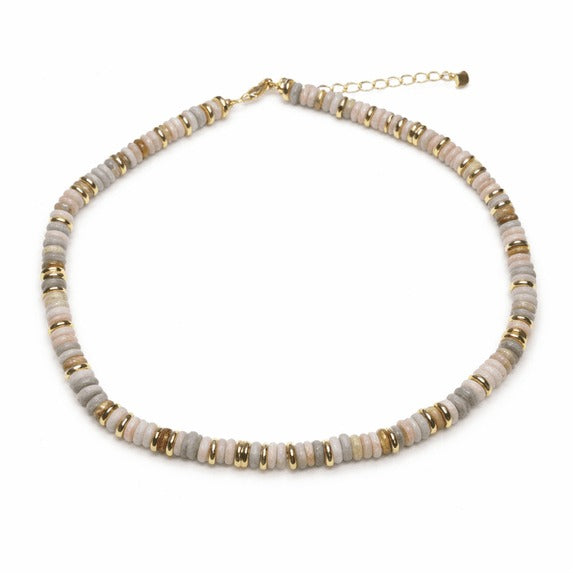 SNGIA 18K Gold Plated Natural Stone Beaded Choker Necklace for Women,Adjustable Blush Pink