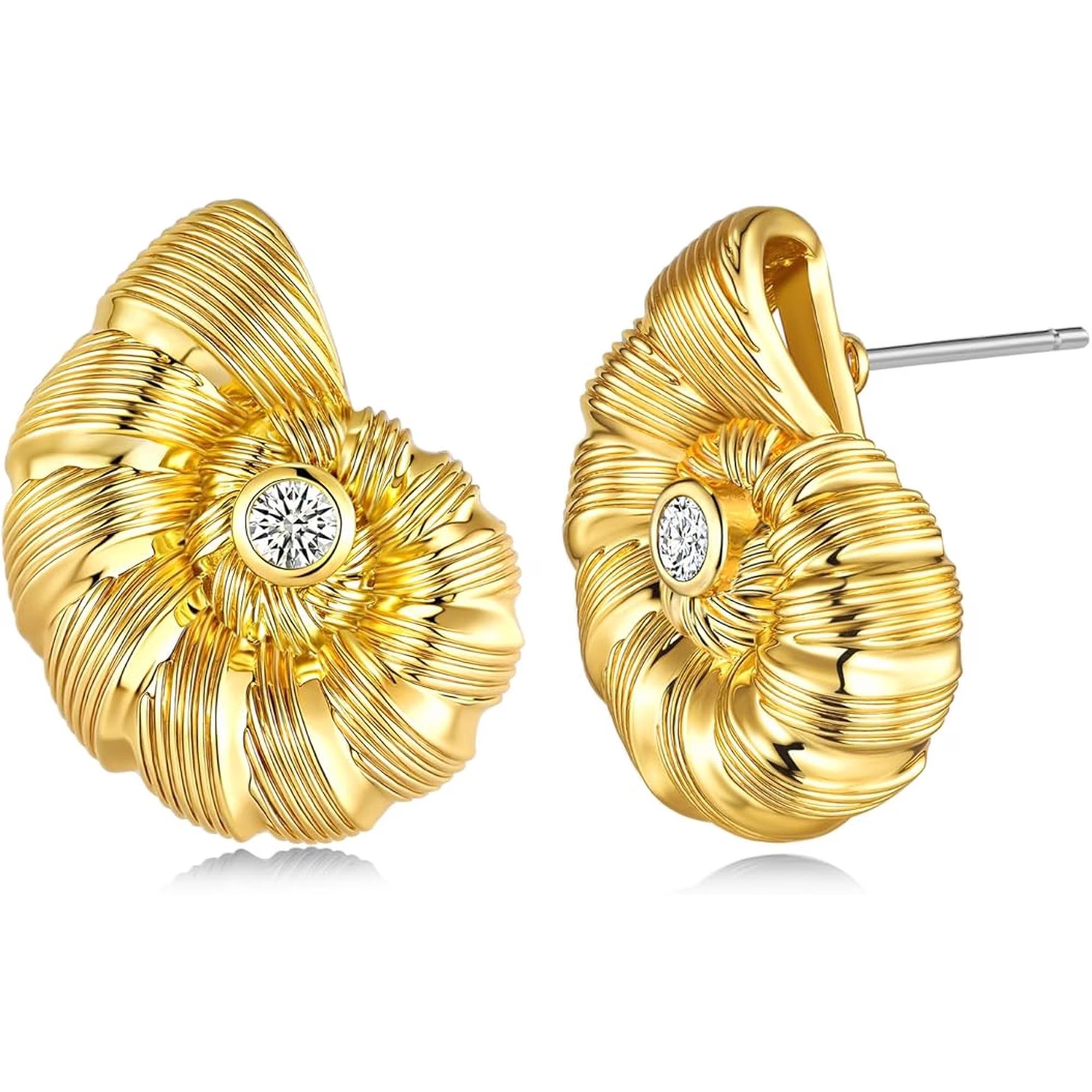 SNGIA 18K Gold Plated Nautilus Shell CZ Statement Stud Earrings for Women