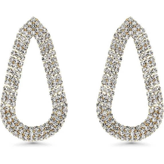 SNGIA 18K Gold Plated Open Oval Dangle Earrings with Cubic Zirconia for Women