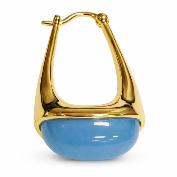 SNGIA 18K Gold Plated Oval Dangle Hoop Earrings with Blue chalcedony Resin Accent for Women